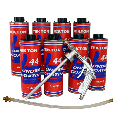 Tekton44 Vehicle Undercoating - Black Sprayable Automotive Undercoating Kit for Cars, Trucks, Vans - Rust and Corrosion Protection (8 Liter Cans with Sprayer and Wand)