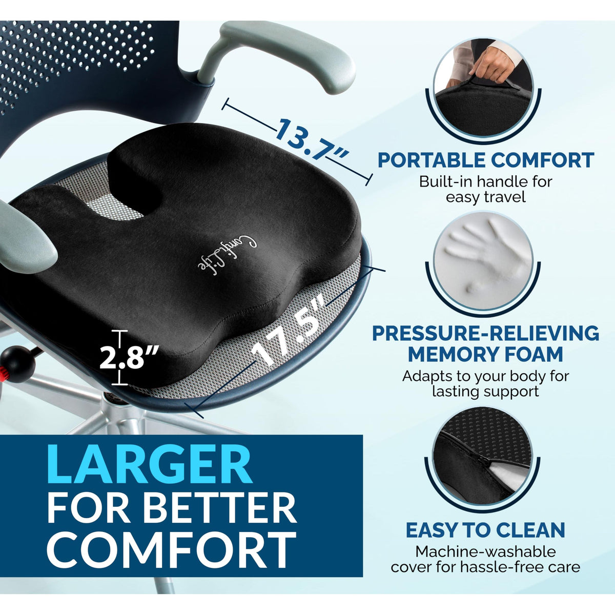 ComfiLife Premium Gel & Memory Foam Seat Cushion – Doctor Recommended Office Chair Cushion, Car Seat Cushion – Chair Cushions for Back & Sciatica Pain Relief – Seat Cushions for Office & Desk (Black)