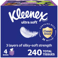 Kleenex Ultra Soft Facial Tissues, 4 Cube Boxes, 60 Tissues per Box, 3-Ply (240 Total), Packaging May Vary