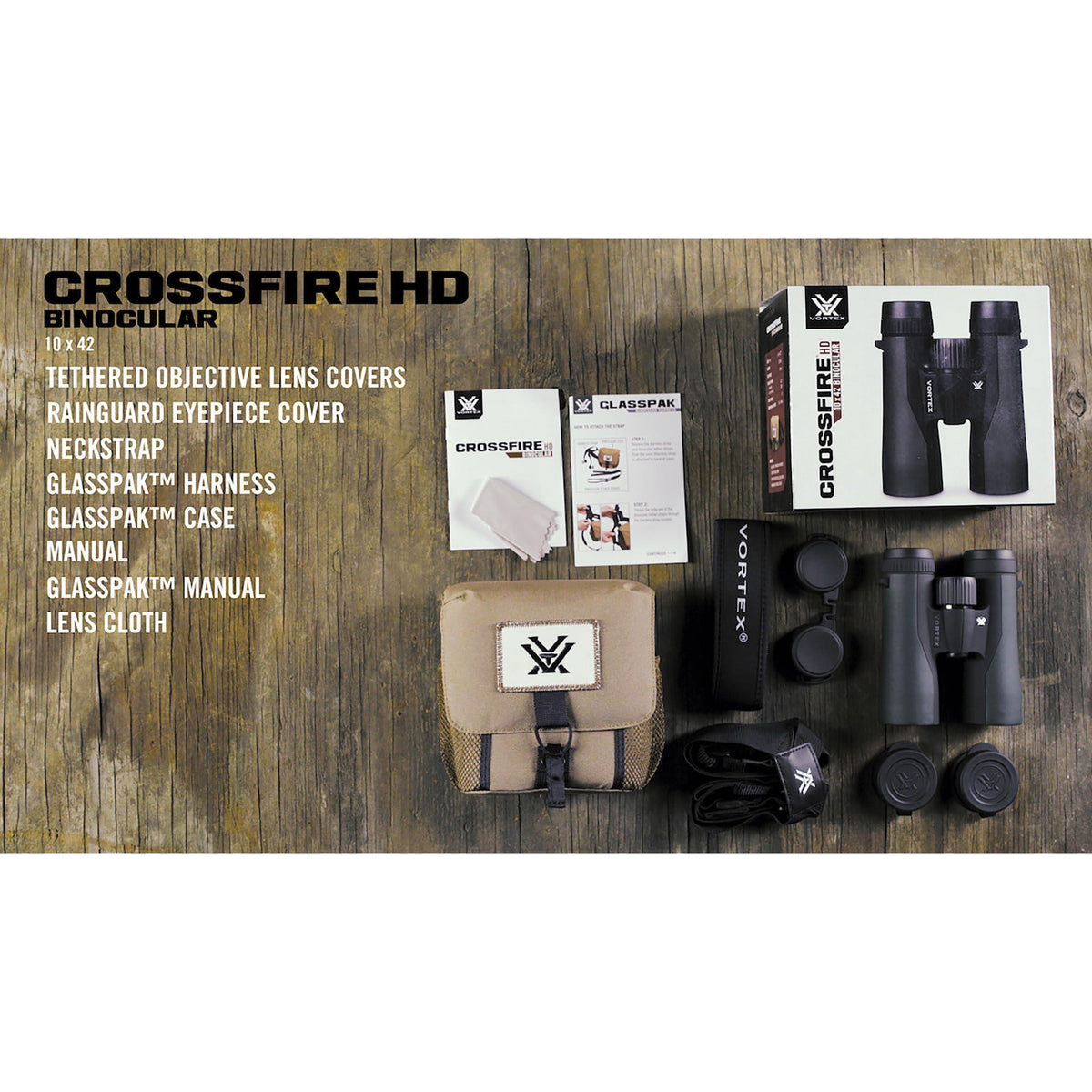 Vortex Optics Crossfire HD 10x42 Binoculars - HD Optical System, Tripod Adaptable, Rubber Armor, Waterproof, Fogproof, Shockproof, Included GlassPak - Unlimited, Unconditional Warranty