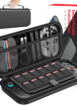HEYSTOP Carrying Case for Nintendo Switch 2, Water-Resistant Hard Shell Travel Pouch with 12 Game Slots, Slim Storage Bag for Backpacking & Road Trip, Secure Straps & Dual Zippers, Black