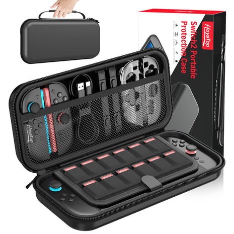 HEYSTOP Carrying Case for Nintendo Switch 2, Water-Resistant Hard Shell Travel Pouch with 12 Game Slots, Slim Storage Bag for Backpacking & Road Trip, Secure Straps & Dual Zippers, Black