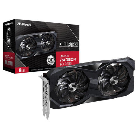 ASRock Radeon RX 7600 Challenger 8GB OC Graphics Card, AMD RDNA 3 Architecture, 8GB GDDR6, PCIe 4.0, Dual Fans, 0dB Silent Cooling, HDMI 2.1, DisplayPort 1.4
