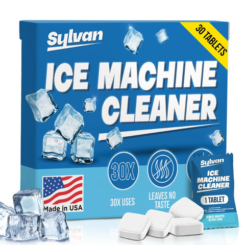Sylvan Ice Machine Cleaner and Descaler Tablets | 30 Tabs | Made in USA | Nickel Safe Ice Maker Cleaner and Descaler | Universal Compatibility for Commercial & Residential Ice Makers