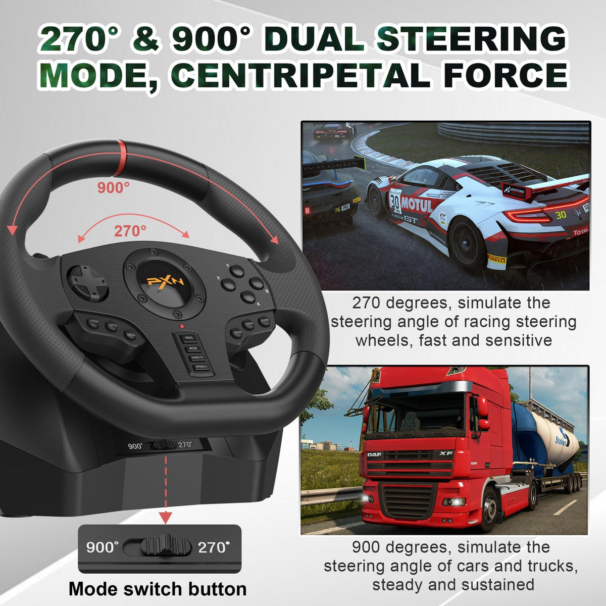 PC Racing Wheel Steering Wheel PXN V900 Driving Simulator 270°/900° Rotation christmas gift Gaming Steering Wheel with Pedals for PC,PS4,PS3,Xbox Series X|S, Xbox One