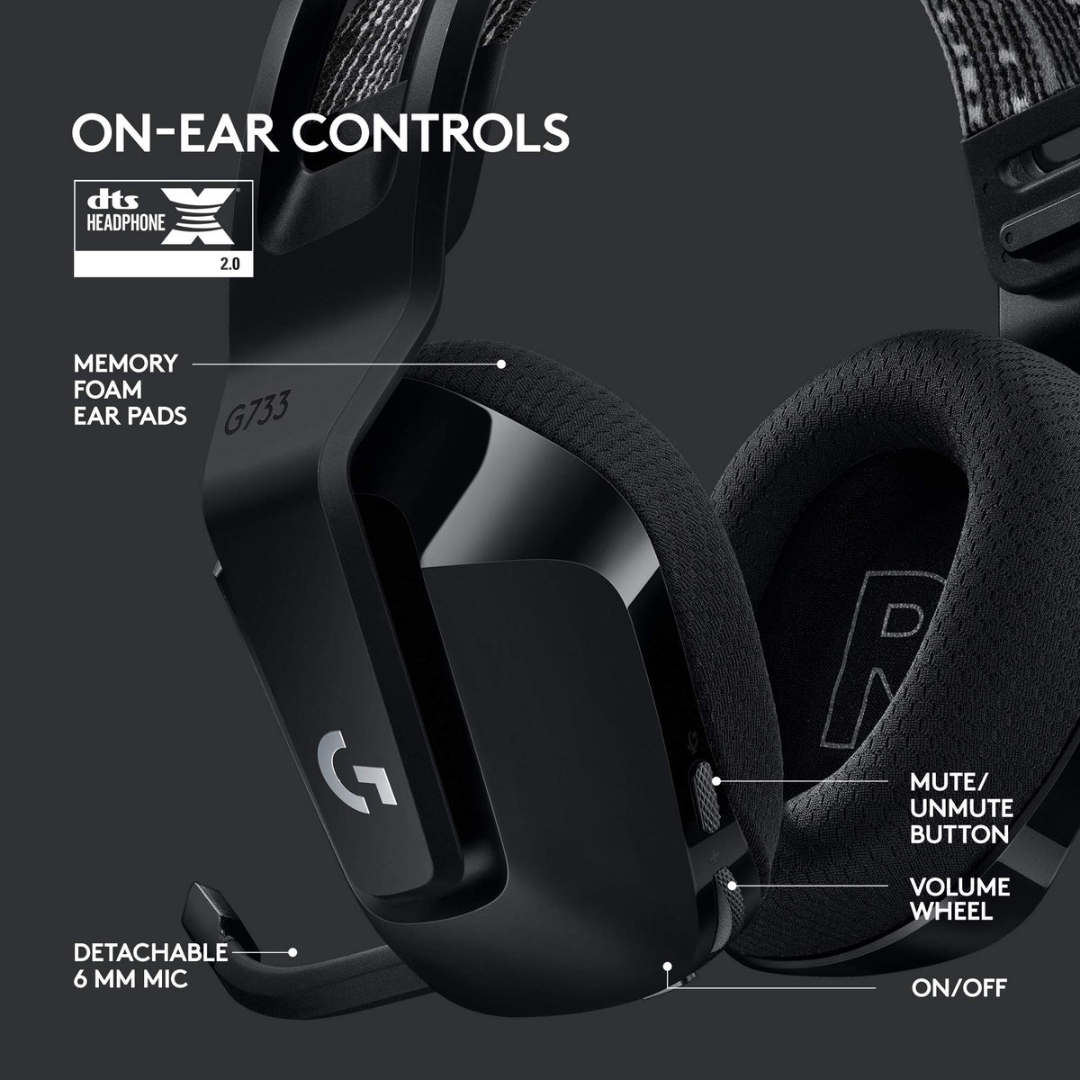 Logitech G733 Lightspeed Wireless Gaming Headset, Suspension Headband, Lightsync RGB, Blue VO!CE Mic, PRO-G Audio – Black, Gaming Headset Wireless, PC, PS5, PS4, Switch Compatible