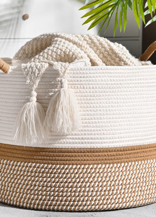 KAKAMAY Large Blanket Basket with Handles, Storage Basket for Living Room | Extra Large Capacity | Blanket Storage | Laundry Basket | Natural Cotton Rope | Stuffed Animal Storage | Woven Storage Basket