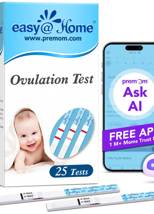 Easy@Home Ovulation Test Strips, 25 Pack Fertility Tests | Ovulation Predictor Kit, Powered by Premom Ovulation Predictor iOS and Android App, 25 LH Strips