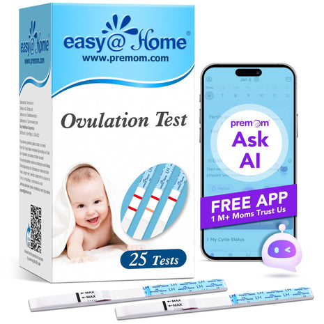 Easy@Home Ovulation Test Strips, 25 Pack Fertility Tests | Ovulation Predictor Kit, Powered by Premom Ovulation Predictor iOS and Android App, 25 LH Strips