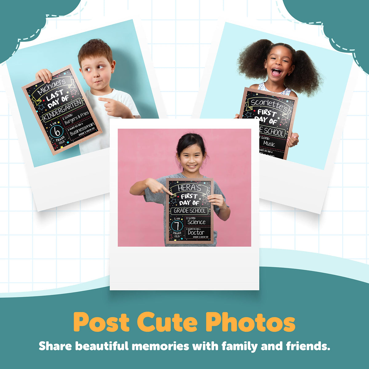 First Day Last Day of School Double Sided Sign with Frame (Reusable Dry Erase Board for Liquid Chalk Markers - 9.17" x 13.27")