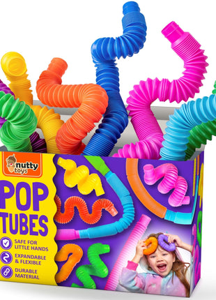 Nutty Toys Pop Tubes - Large 8-Pack Sensory Toys - Creative STEM Learning for Kids & Toddlers - Connect & Pop! Top ADHD Autism Fidget 2026, Best Boy & Girl Christmas Stocking Stuffers Gifts Idea