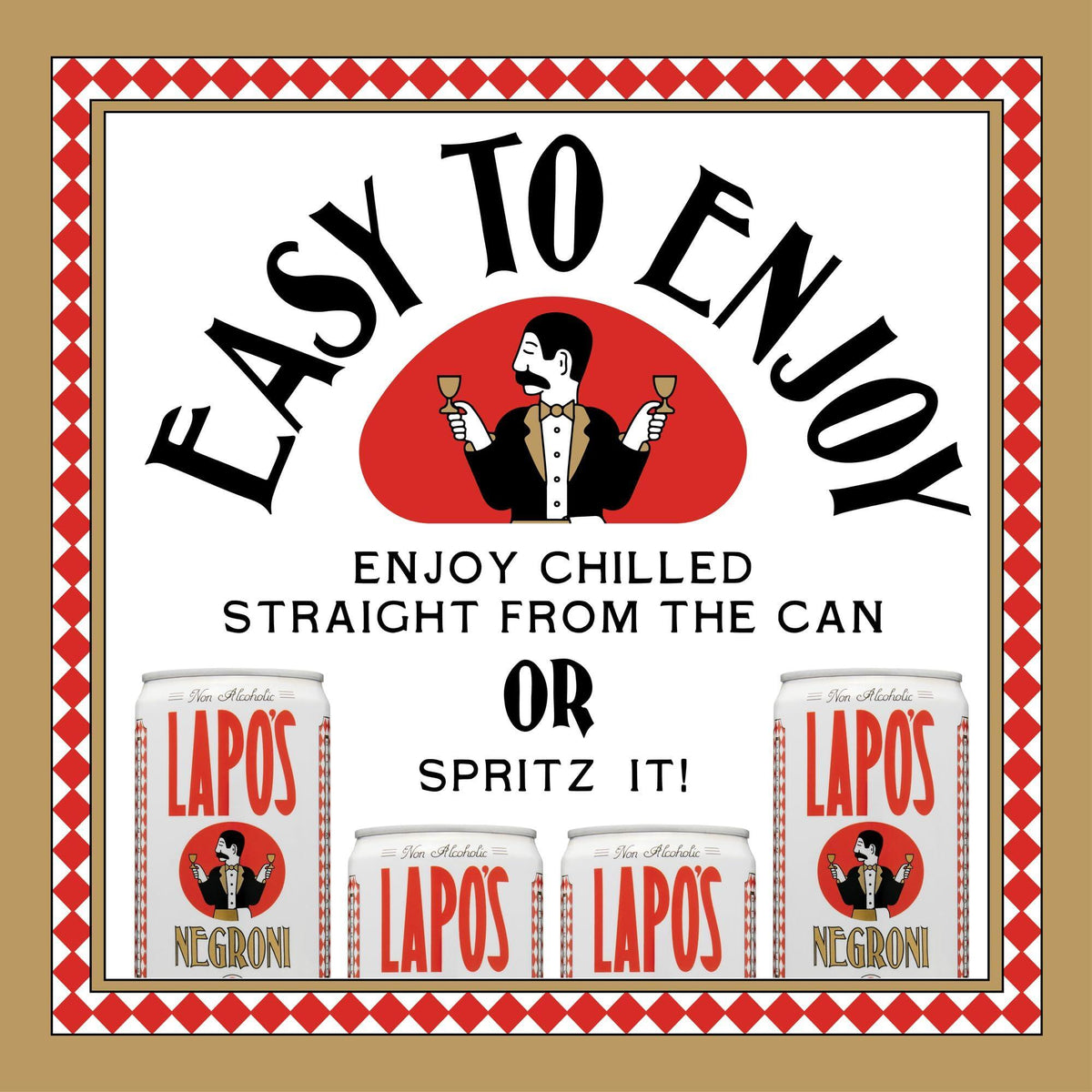 Lapo's Non Alcoholic Negroni, Non-Alcoholic Spirits, Gluten Free, For Non-Alcoholic Spritz, Zero Proof Drinks, Beverages & Mocktails, Alcohol Alternative, Lightly Sparkling & Bittersweet, 4 Pack Cans