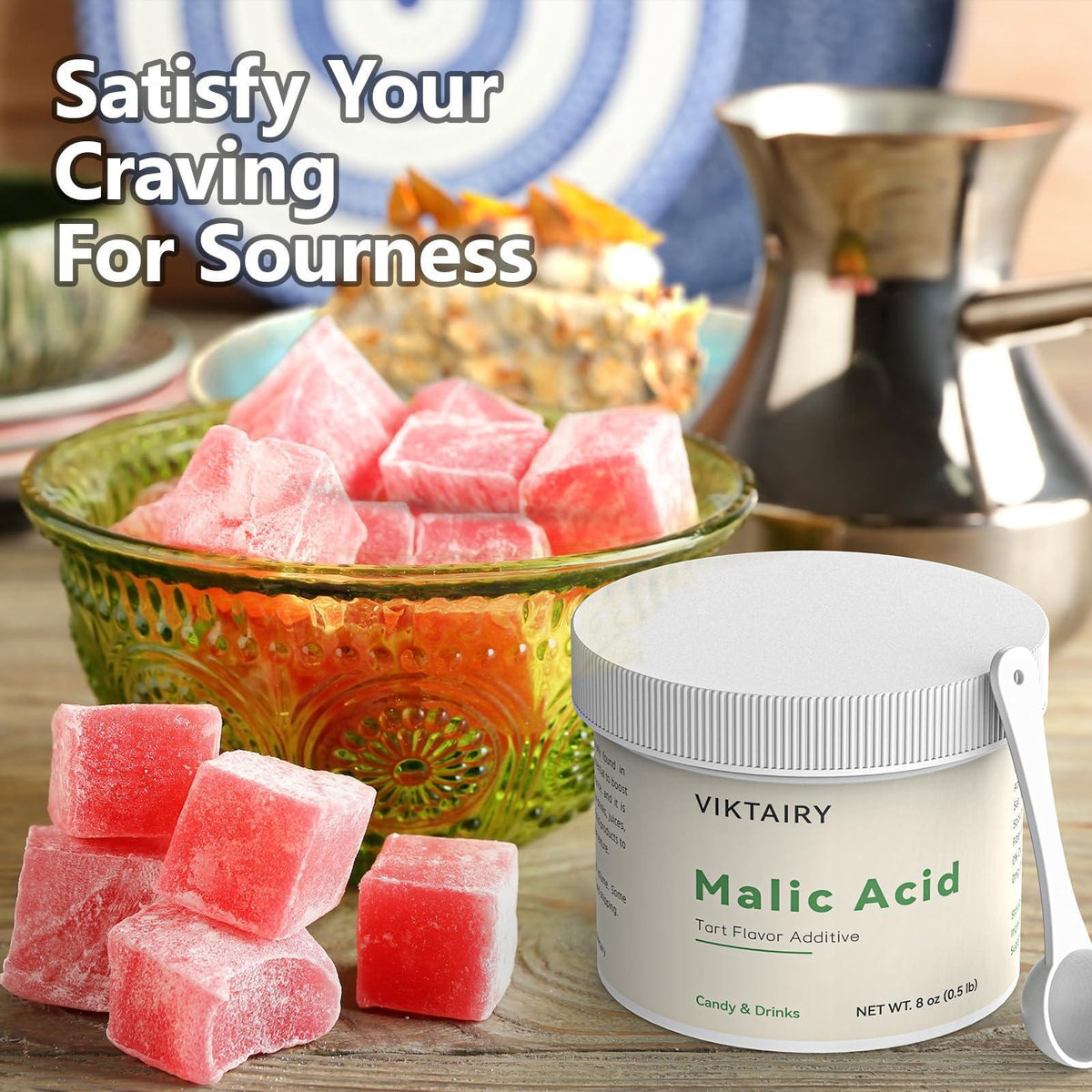 Viktairy 2.5 LB Malic Acid, Food Grade Malic Acid Powder Tart Flavor for Making Sour Candy, Sour Gummy Bears, Drinks, Juice, Baking, Wine