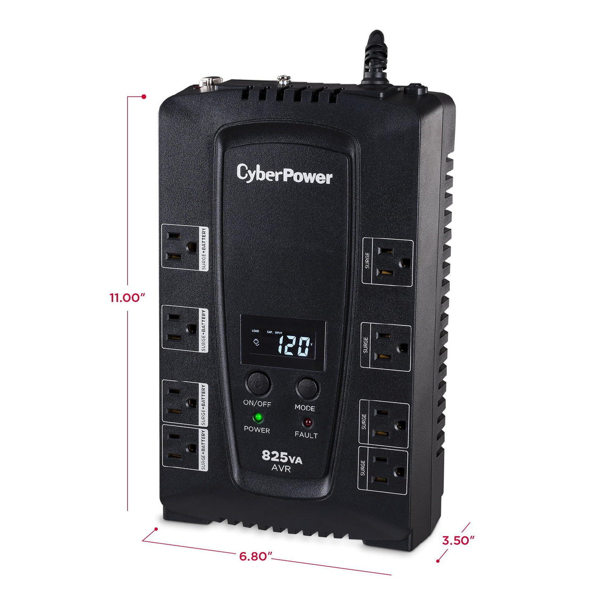 CyberPower CP825AVRLCD Intelligent LCD UPS Battery Backup and Surge Protector, 825VA/450W, 8 Outlets, AVR, Compact, UL Certified