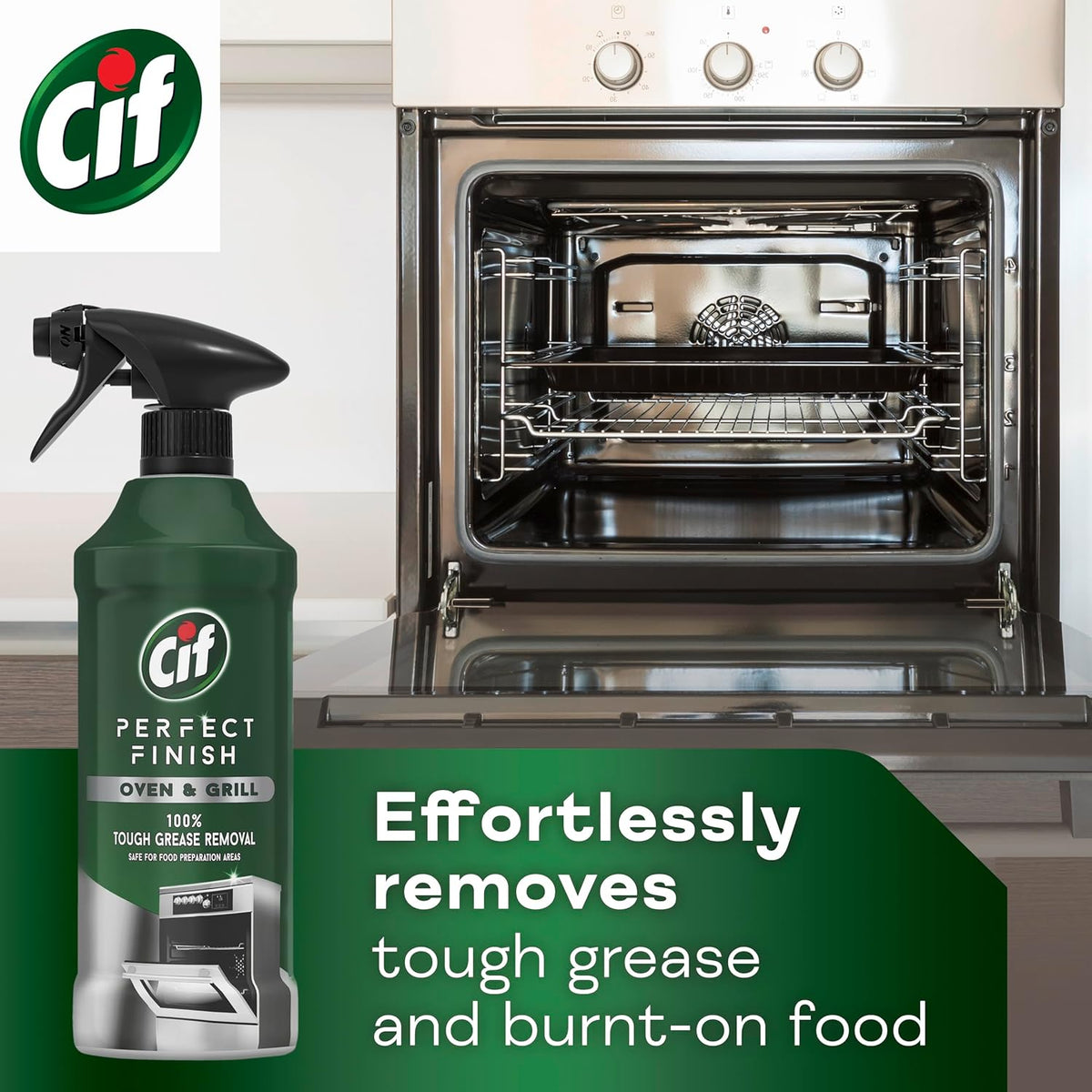 Unilever CIF Perfect Finish Oven & Grill Cleaner Spray, 100% Tough Grease Removal, Suitable for Chimney, Gas Stove, 435ml