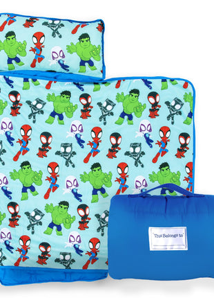 Jay Franco Kids Nap Mat with Embedded Pillow & Blanket – Soft 46"x20" Microfiber Sleeping Bag with Name Tag & Handle for School, Travel, Sleepover
