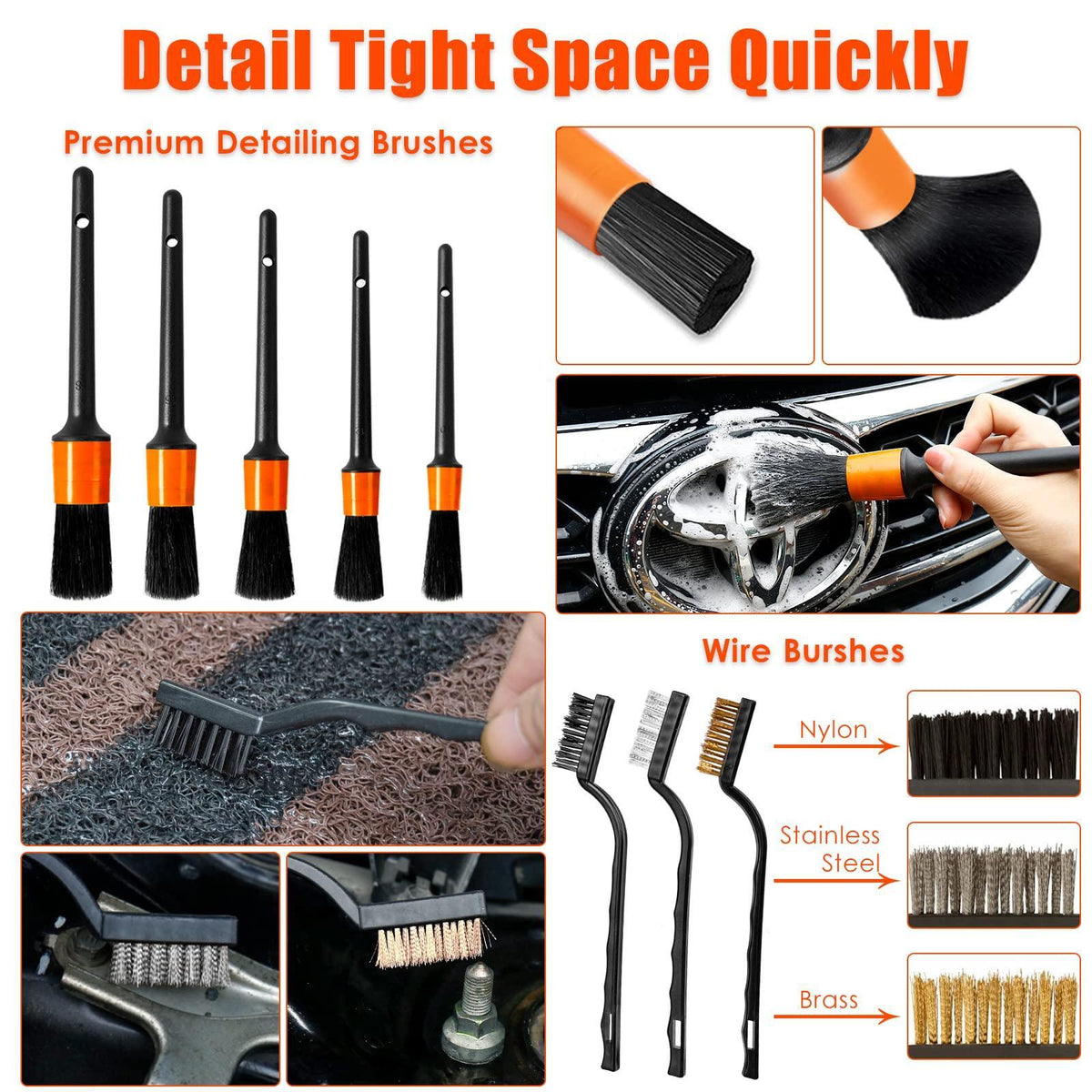 vioview Car Detailing Kit Interior Cleaner, 17Pcs Car Cleaning Supplies with High Power Portable Car Vacuum, Detailing Brush Set, Windshield Cleaner, Orange Car Accessories for Women Men Teens Kids