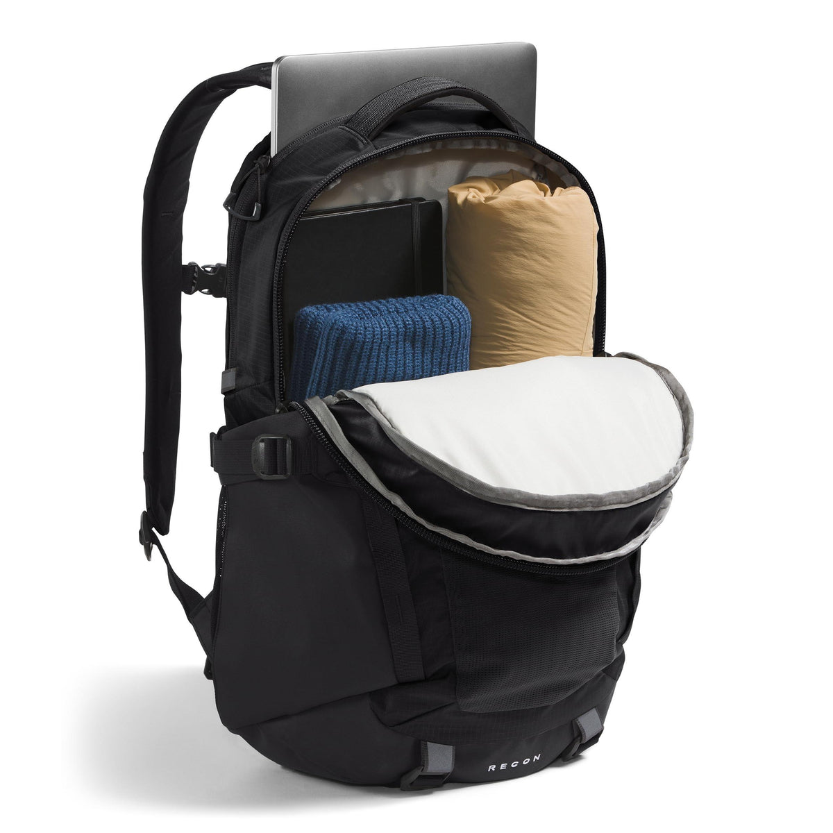 THE NORTH FACE Recon Everyday Laptop Backpack | Daypack with Water Repellent Finish, 16" Laptop Sleeve, 2 Water Bottle Pockets, TNF Black/TNF Black-NPF, One Size