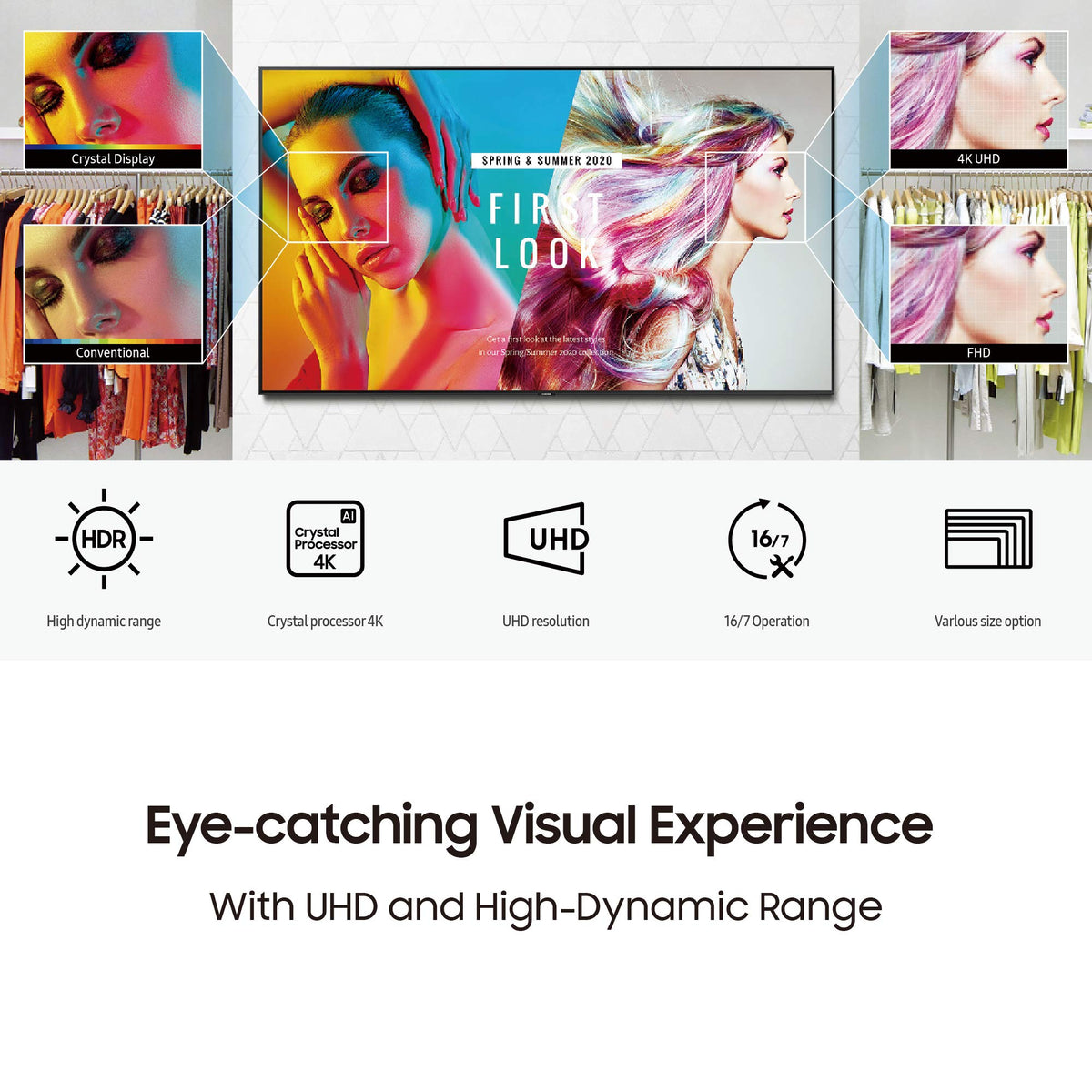 Samsung 43-Inch BE43T-H Pro TV | Commercial | Easy Digital Signage Software | 4K | HDMI | USB | Tuner | Speakers | 250 nits, Black