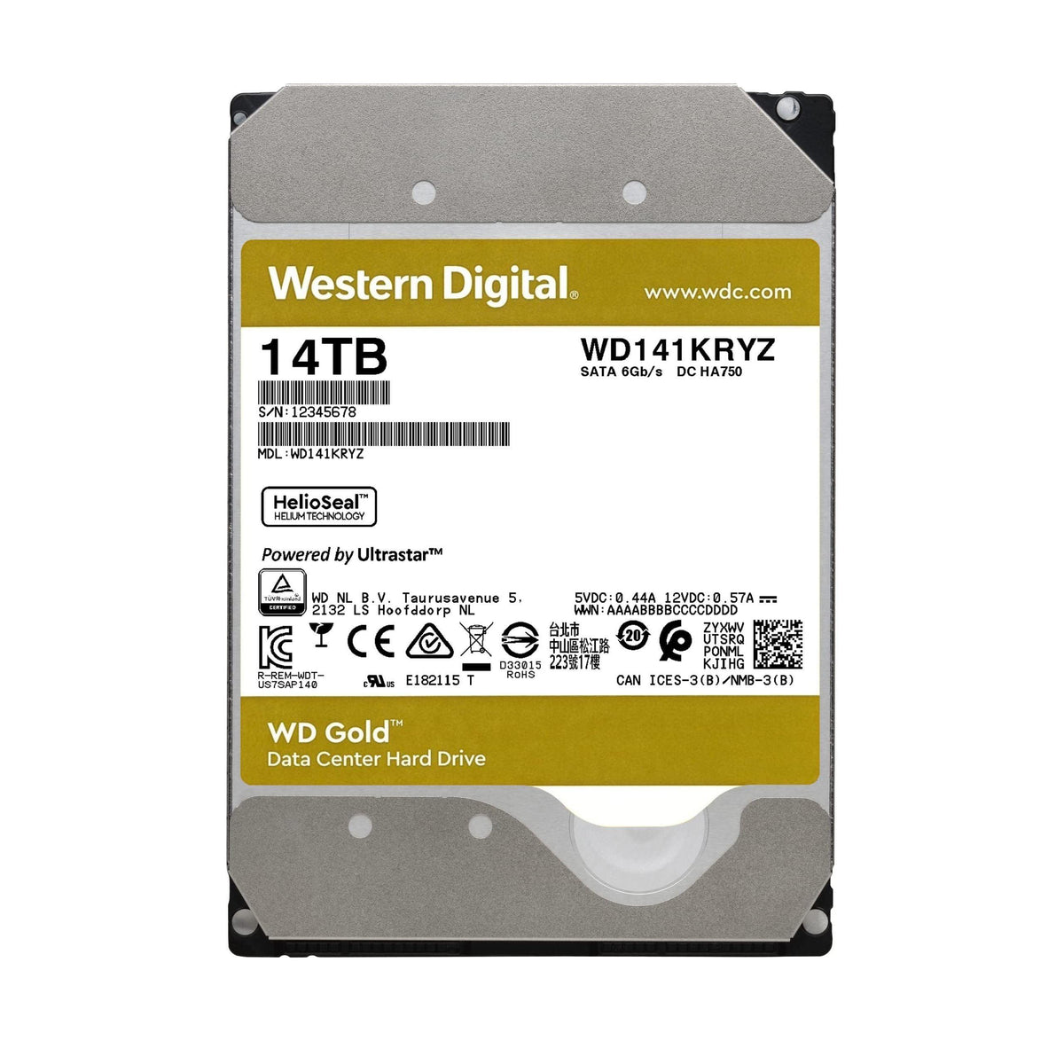 Western Digital 14TB WD Gold Enterprise Class Internal Hard Drive HDD - 7200 RPM Class, SATA 6 Gb/s, 512 MB Cache, 3.5" - WD142KRYZ