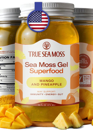 TrueSeaMoss Sea Moss Gel  - Made in USA  - Wildcrafted Seamoss, Fresh Fruits & Sea Vegetables  - Mango/Pineapple, Pack of 1 (Labels may Vary)