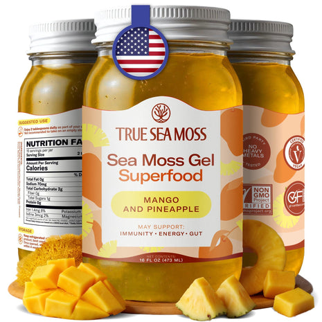 TrueSeaMoss Sea Moss Gel  - Made in USA  - Wildcrafted Seamoss, Fresh Fruits & Sea Vegetables  - Mango/Pineapple, Pack of 1 (Labels may Vary)