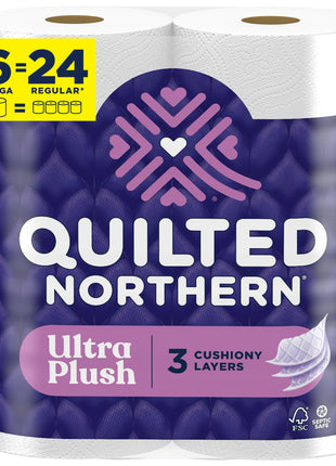 Quilted Northern Ultra Plush Toilet Paper, 6 Mega Rolls = 24 Regular Rolls, 3X Thicker*, 3 Ply Soft Toilet Tissue