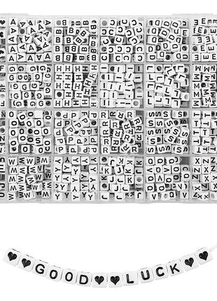 Quefe 1440pcs Acrylic Letter Beads White Cube Sorted Alphabet Beads for Jewelry Making, Bracelets, Necklaces, Key Chains (6 x 6mm)