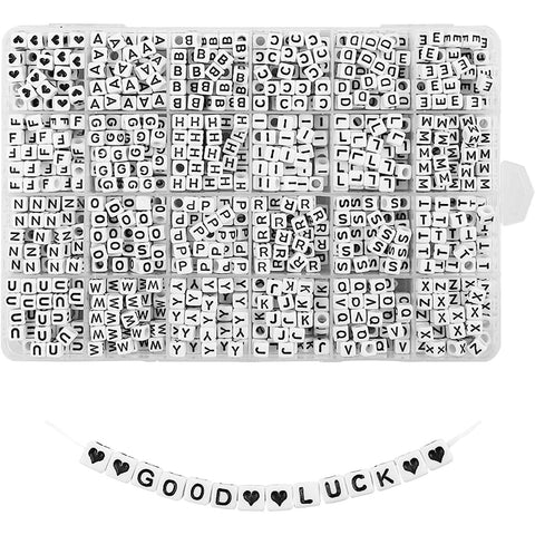 Quefe 1440pcs Acrylic Letter Beads White Cube Sorted Alphabet Beads for Jewelry Making, Bracelets, Necklaces, Key Chains (6 x 6mm)