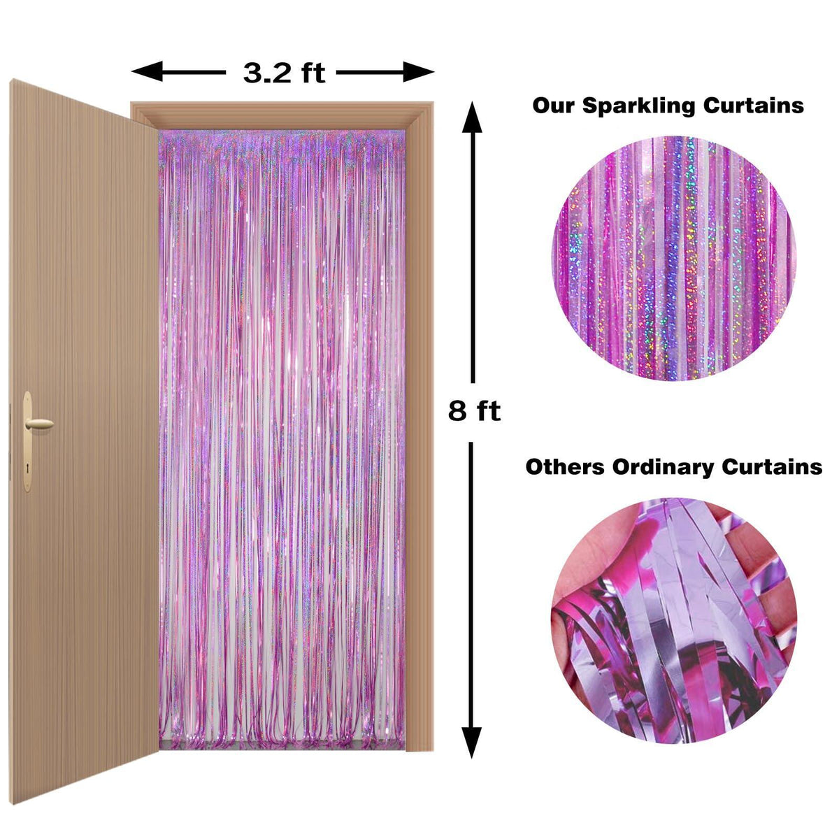 Melsan 2 Pack 3.2 ft x 8.2 ft Tinsel Foil Fringe Curtains Backdrop, Sparkle Metallic Foil Curtains for Party Photo Booth Props Decoration, Pinkish Purple