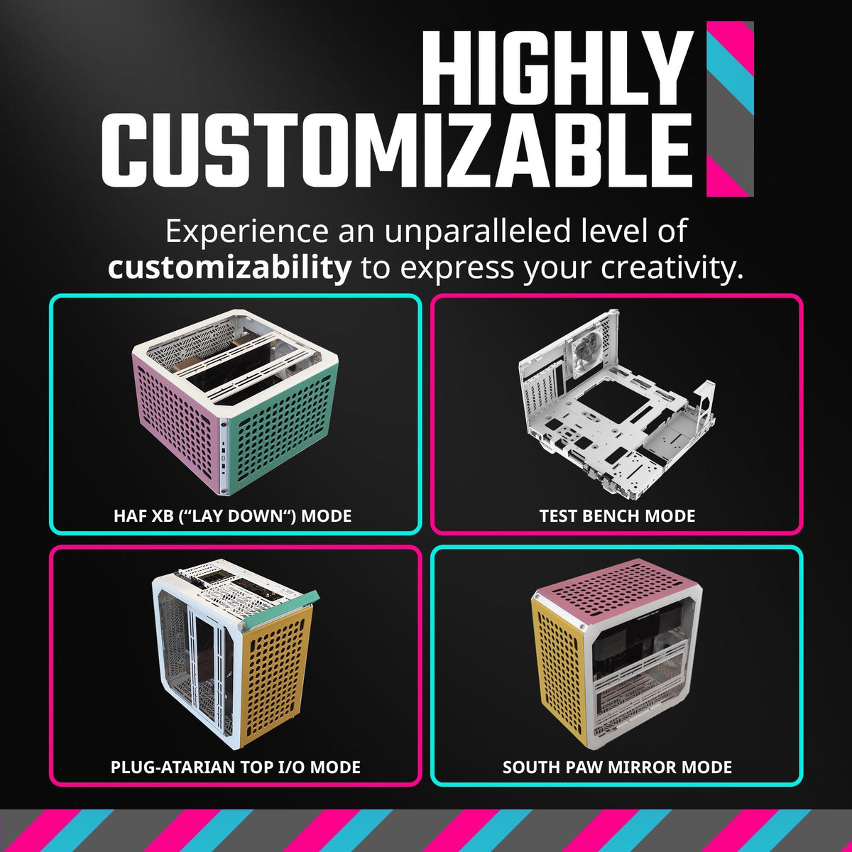 Cooler Master QUBE 500 Flatpack Macaron High Airflow Gaming ATX PC Mid-Tower, Customizable, Tempered Glass, Vertical GPU Mount, 365mm GPU Clearances, USB-C, Carrying Handle, Gem Mini