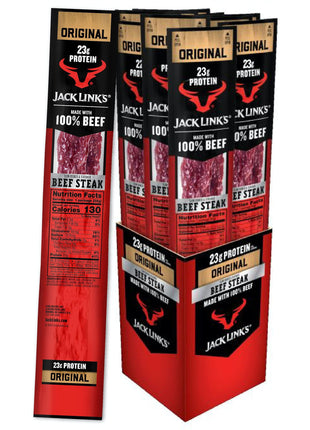 Jack Link's Beef Steak, Original - Protein Snacks, Jerky Meat Snack with 23g of Protein, Made with 100% Beef, Individually Wrapped Bulk Snack Pack, Keto Friendly - 2 Oz. (12 Count)