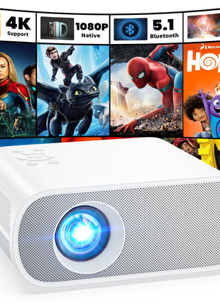 HOMPOW Projector, Electric Focus Native 1080P Full HD Bluetooth Projector with Speaker, Outdoor Portable Movie Mini Projector Compatible with Laptop, Smartphone, TV Stick, Xbox, PS5
