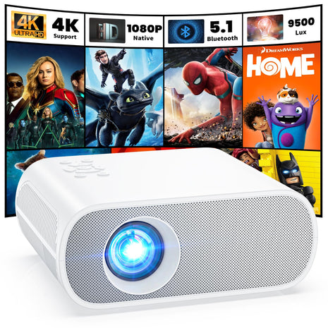 HOMPOW Projector, Electric Focus Native 1080P Full HD Bluetooth Projector with Speaker, Outdoor Portable Movie Mini Projector Compatible with Laptop, Smartphone, TV Stick, Xbox, PS5