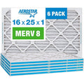 Aerostar 16x25x1 MERV 8 - 6 Count - High Efficiency Pleated HVAC, Furnace & Air Conditioner Filters - Removes Dust, Lint, Mold & Allergy-Causing Pollen
