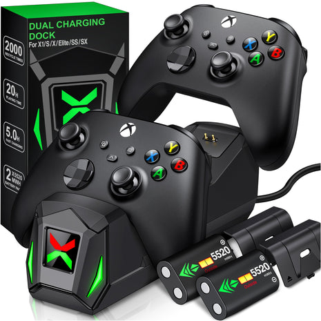 Upgraded Controller Charger Station with 2x6200mWh Rechargeable Battery Packs for Xbox One/Series X|S, Dual Charging Dock for Xbox One Battery Pack (Controller not Included)