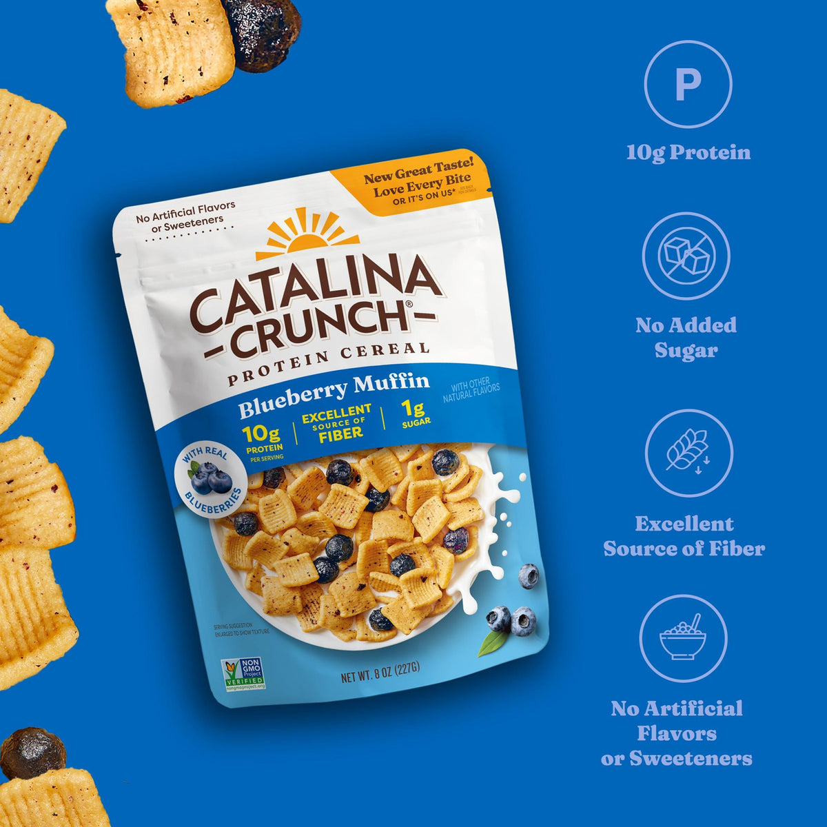 Catalina Crunch Protein Cereal - Breakfast Cereal with 10g of Protein, No Added Sugar - Gluten Free, Keto Friendly - Blueberry Muffin - 8 oz. Bag (Pack of 1)