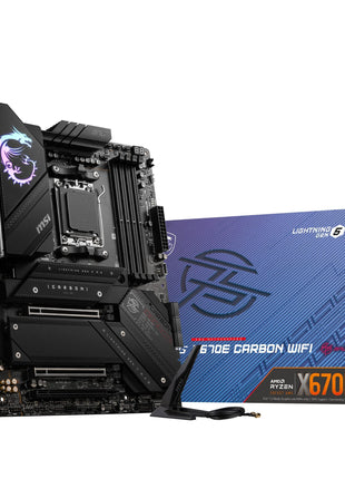 MSI MPG X670E Carbon WiFi Gaming Motherboard (AMD Ryzen 9000/8000/7000 Series Processors, AM5, DDR5, PCIe 5.0, SATA 6Gb/s, M.2, USB 3.2 Gen 2, Wi-Fi 6E, Bluetooth 5.3, LAN 2.5Gbps, HDMI/DP, ATX)