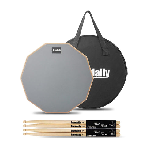 Drum Practice Pad for drumming drum pad and sticks 12 In,Sided With 2 Pairs/4 Maple 5A Drum Sticks & Storage Bag(Gray)
