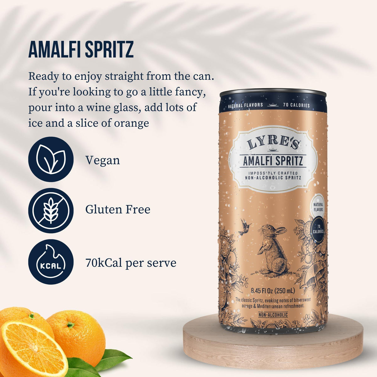Lyre’s Amalfi Spritz 4-Pack, Ready to Drink Non-Alcoholic Sparkling Mocktail, Award-Winning Zero Proof Italian Aperitif and Non Alcoholic Prosecco, 70 Calories per Can (8.45 Fl Oz x 4)
