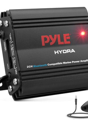 Pyle Auto 2-Channel Marine Amplifier - 200 Watt RMS 4 OHM Full Range Stereo with Wireless Bluetooth & Powerful Prime Speaker - High Crossover HD Music Audio Multi Channel System PLMRMB2CB, Black