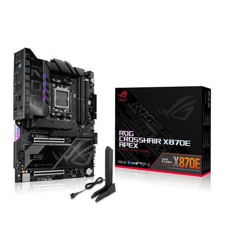 ASUS ROG Crosshair X870E APEX AMD X870E AM5 ATX Motherboard, Advanced AI PC-Ready, 18+2+2 Stages, DDR5, ROG Memory Fan, ROG DIMM.2 Card, Wi-Fi 7, 5G LAN, 3X M.2, PCIe 5.0, USB4, USB Type-C, AI OC