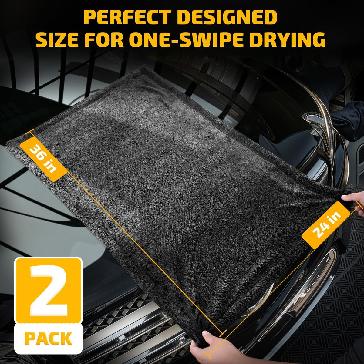 SMINDER 2-Pack 1200 GSM Car Drying Towels – Microfiber Towels for Cars (36" x 24"), Ultra-Absorbent, Streak-Free, Scratch-Free, No Water Spots, Double-Twist Pile & Edgeless Design