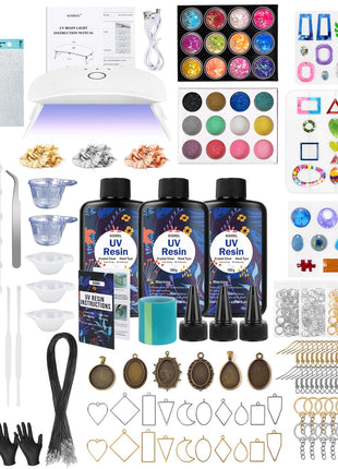 KISREL UV Resin Jewelry Making Kit, 300g Crystal Clear Resin with Light and Molds, DIY Jewelry Making Kit, Resina Starter Kits for Keychain and Earring