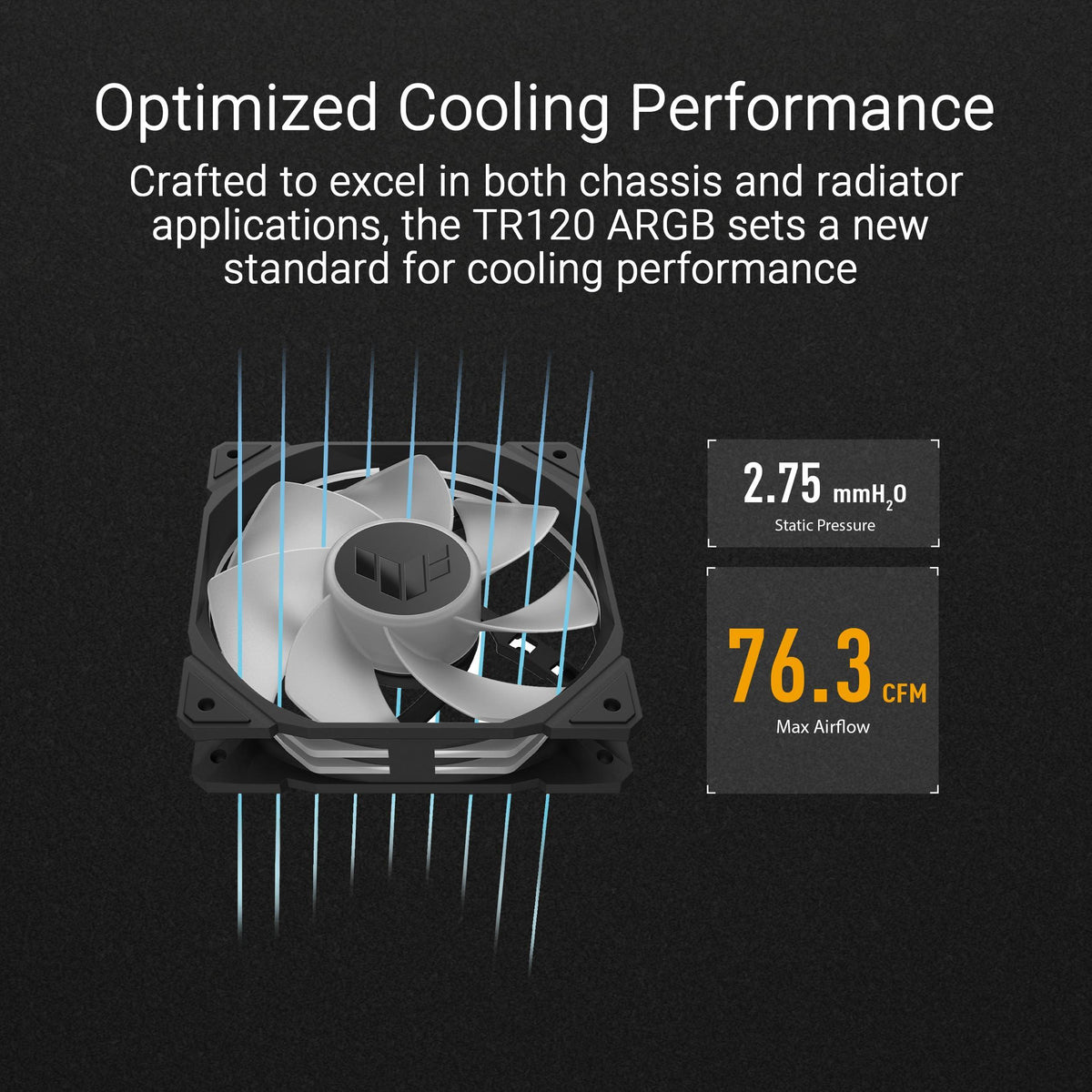 ASUS TUF Gaming TR120 ARGB Reverse Fan - Black - Triple Pack Higher Cooling Performance Extra-Thick 28mm Fan Frame, Exclusive Double-Layered LED Matrix Design with 16 Addressable RGB LEDs, Aura Sync