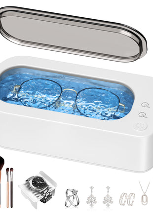 Ultrasonic Jewelry Cleaner Machine: 48KHz Ultra Sonic Cleaner for Jewelry,Eyeglass,Rings,Watch Band,Dentures,with Dual Cleaning Modes,350ML 304 Stainless Steel Tank,Gift for Wife,Mom,Daughter