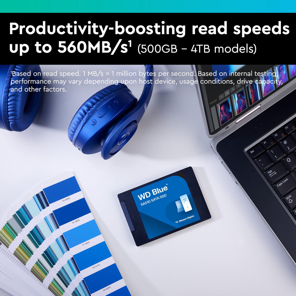 Western Digital 4TB WD Blue SA510 SATA Internal Solid State Drive SSD - SATA III 6 Gb/s, 2.5"/7mm, Up to 560 MB/s - WDS400T3B0A