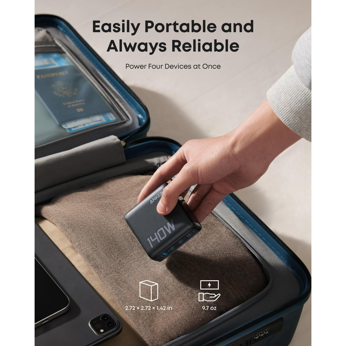 Anker Laptop Charger, 140W MAX USB C Charger, 4-Port Multi-Device Fast Charging, Advanced GaN Power Adapter, Intuitive Touch Controls, for MacBook, iPhone 16 Series, Samsung Galaxy, Pixel, and More