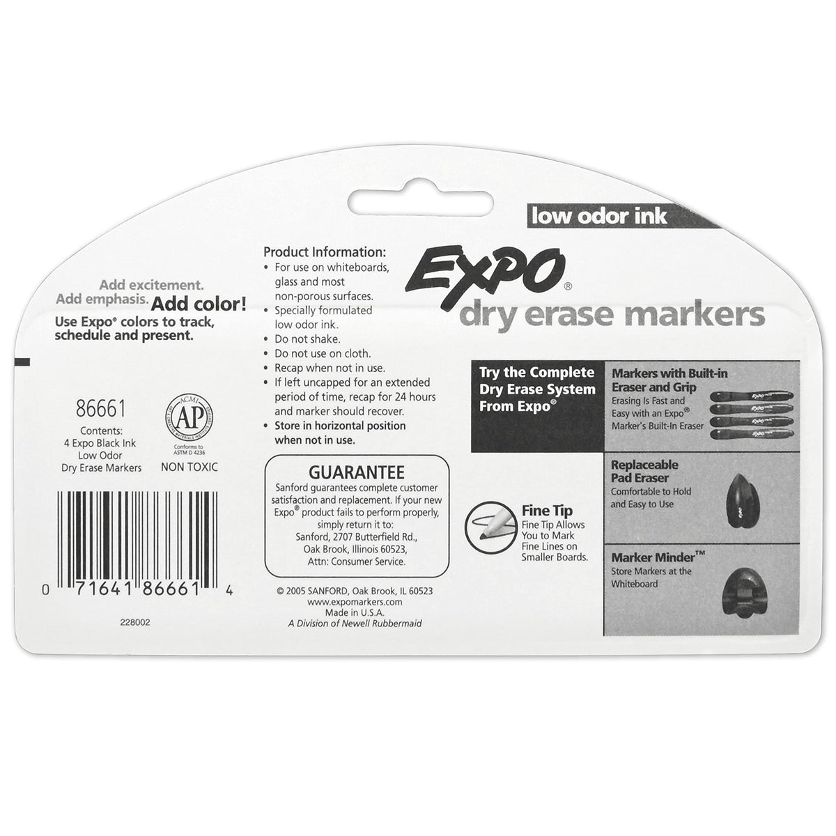 EXPO Low Odor Dry Erase Markers Fine Tip Black 4 Count