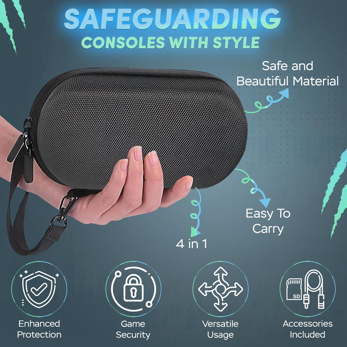 Skywin Four-in-One Kit For PS Vita 2000 Includes PS Vita Case, Front and Back Protector, Adapter Charger Cable, and Micro SD Memory Card, Compatible with PS Vita 2000 Slim, Carrying Case,Travel Pouch